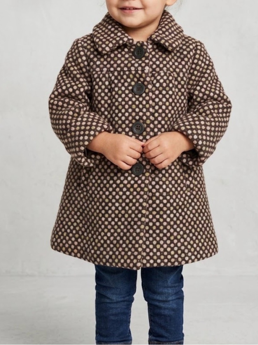 H&M Brown Polka Dot Pea Coat